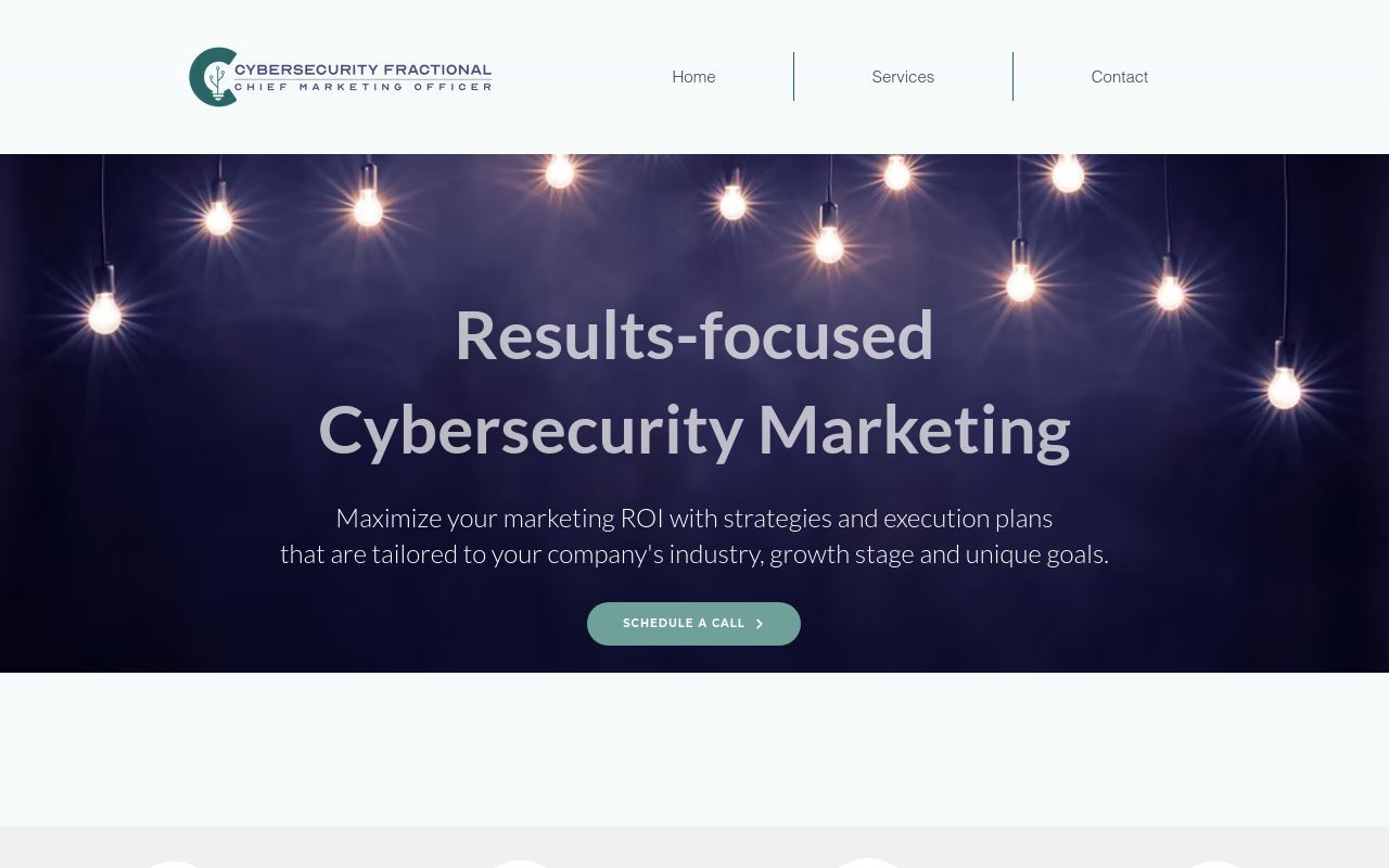 Homepage of cyberseccmo.com, the fractional cybersecurity CMO practice run by Casie Abello