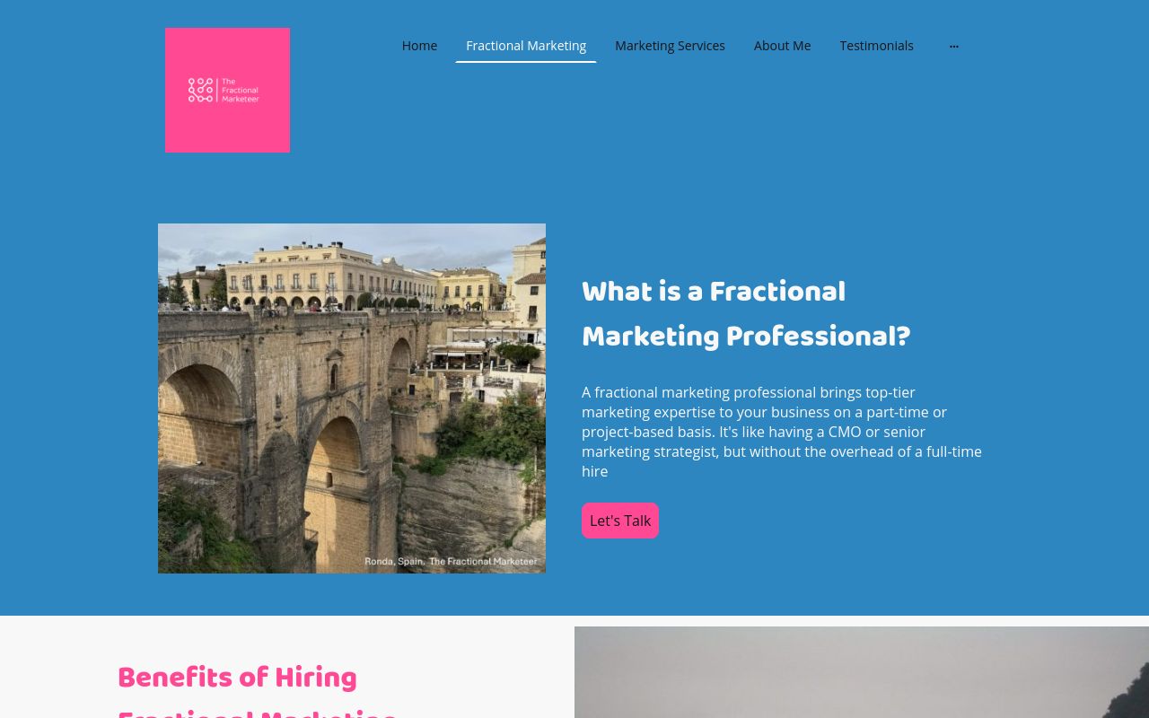 Fractional marketing page on thefractionalmarketeer.co.uk, the practice run by Nicola Moss