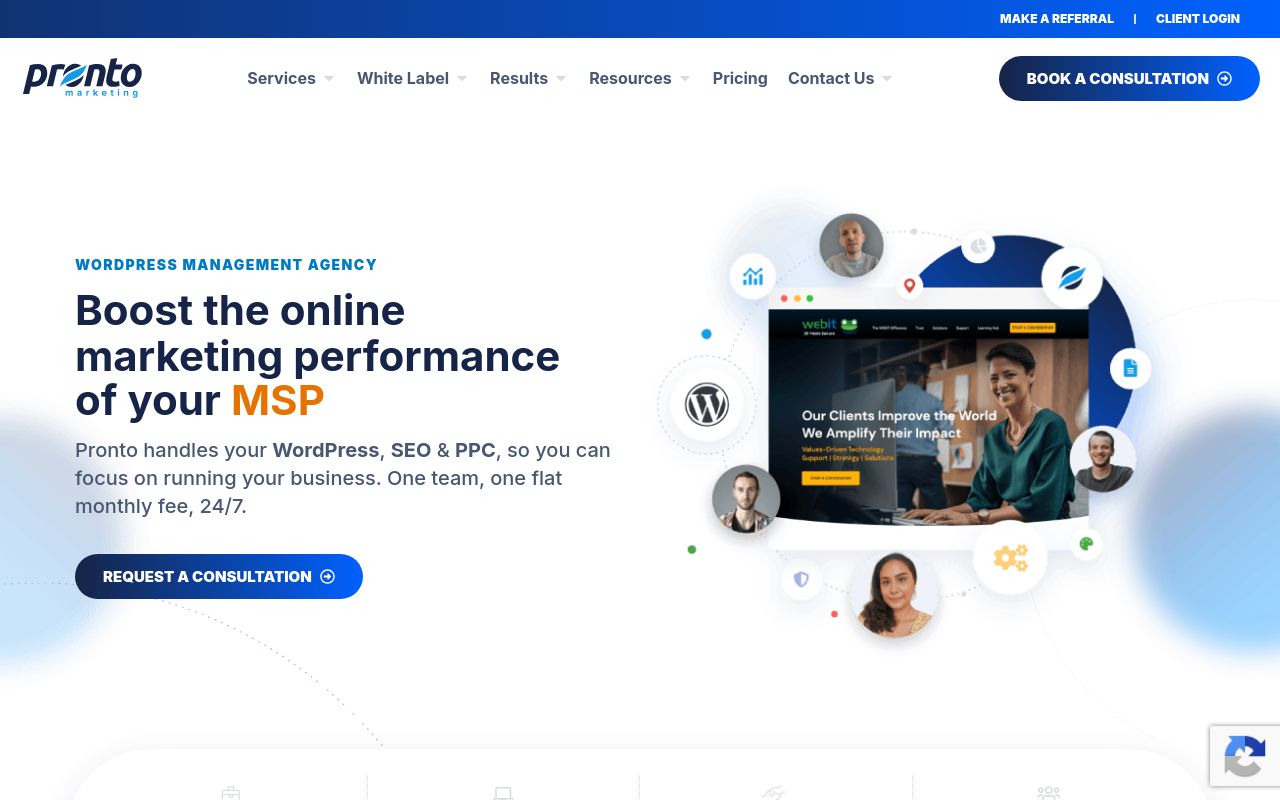 Pronto Marketing homepage screenshot
