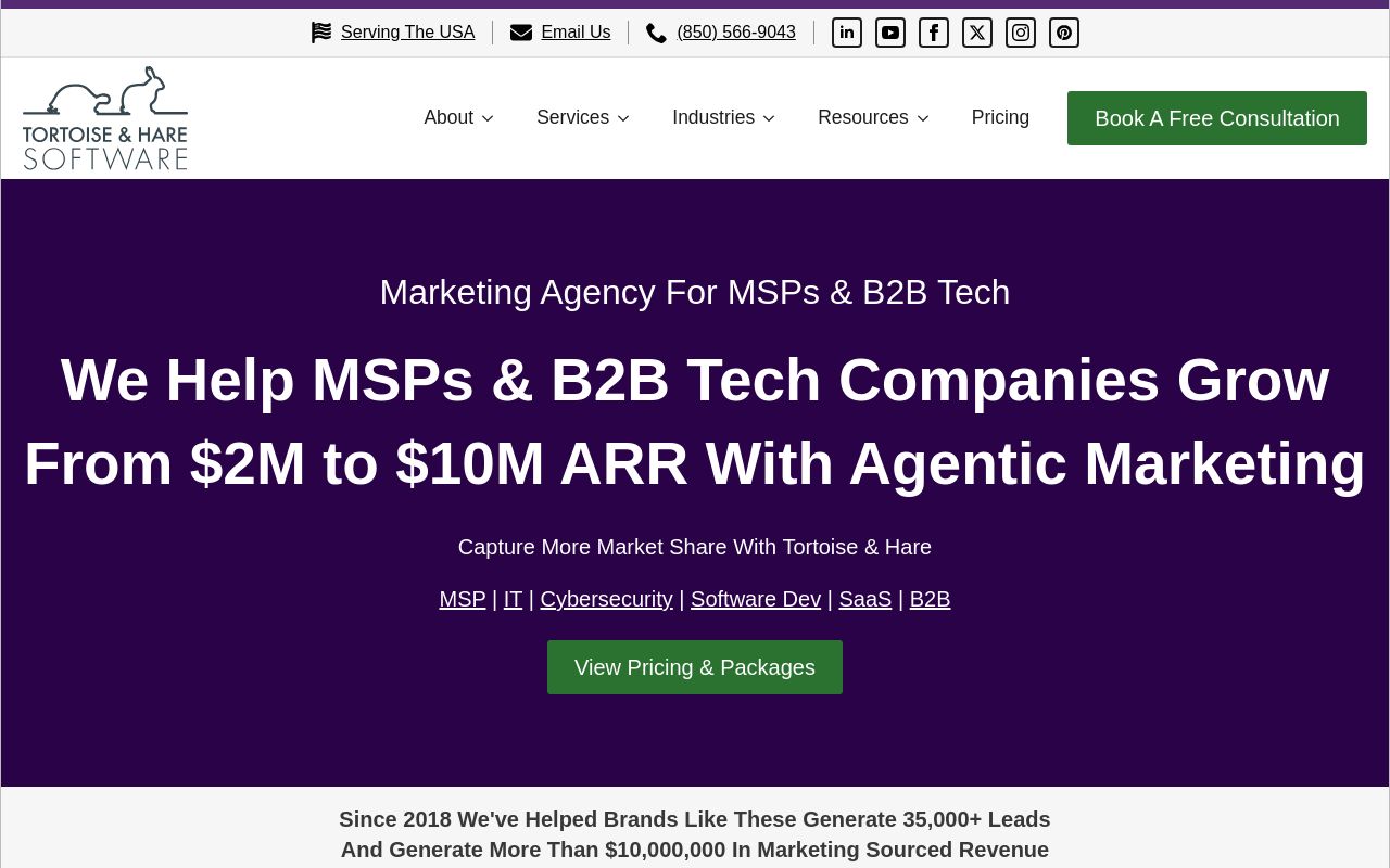 Tortoise and Hare Software homepage on 31 July 2026 targeting MSPs and B2B tech companies