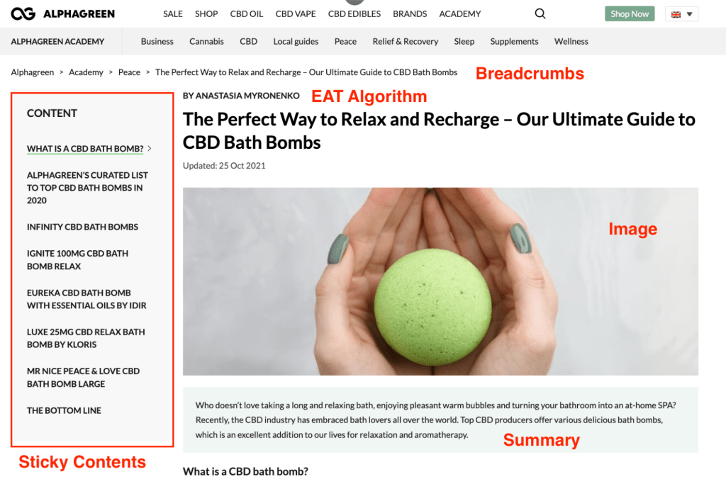 Example of an Alphagreen blog article with a sticky table of contents and structured layout