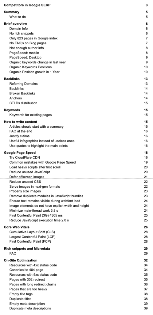 Excerpt from the 39 page technical SEO audit NUOPTIMA delivered to MarketFinance