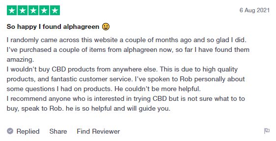 Alphagreen customer testimonial describing improved sleep and anxiety relief