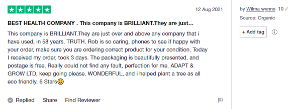 Alphagreen five-star Trustpilot review highlighting personalised customer service