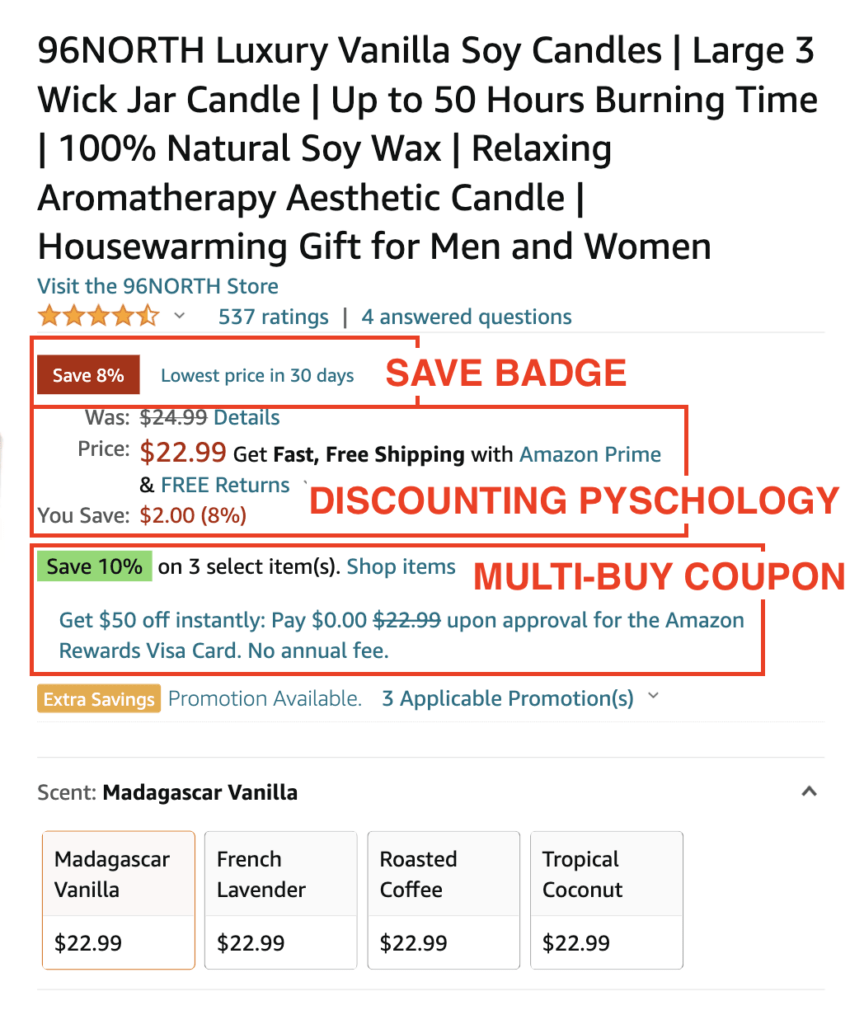 96North Amazon listing showing the updated pricing structure with coupon code applied