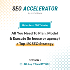 Square social creative teasing an SEO Accelerator session topic