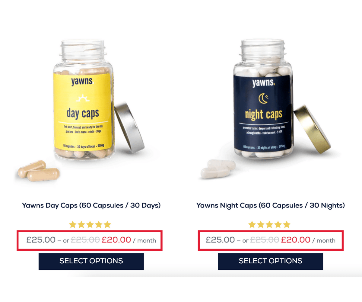Yawns bundle and subscribe-and-save product page