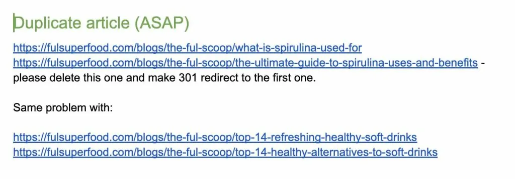 Second developer instruction example from NUOPTIMA's technical SEO brief for FUL