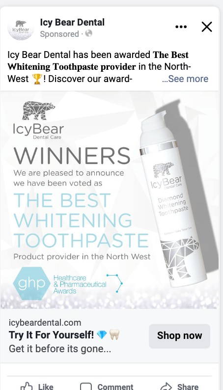Icy Bear Facebook product image ad creative
