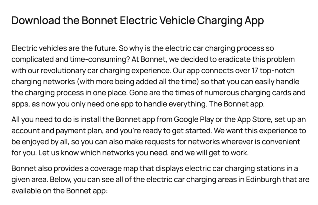 App promotion and install conversion block on a Bonnet location page
