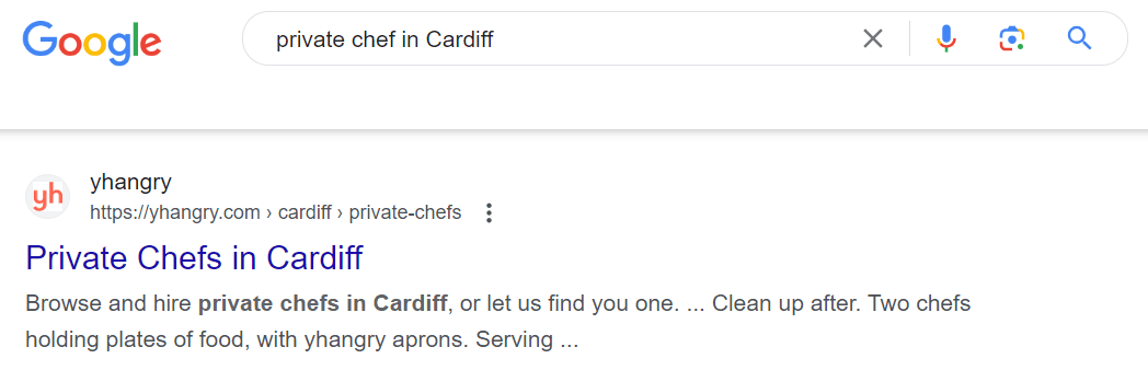 First-page Google ranking for a local catering search