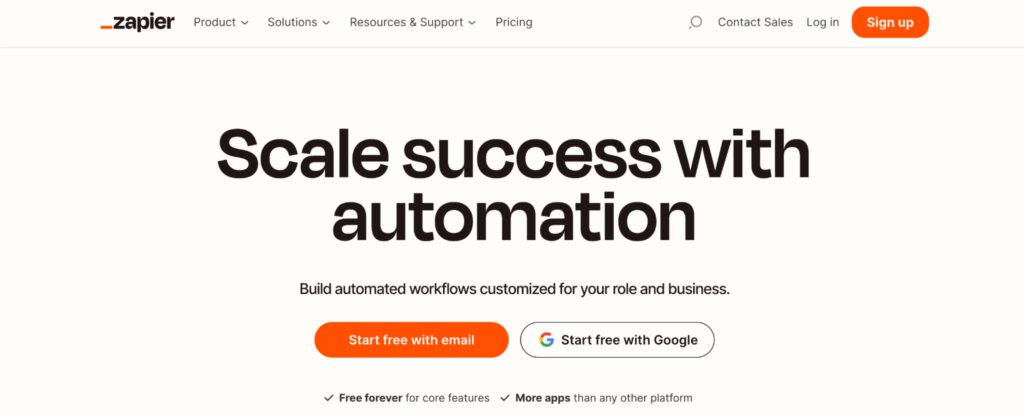 A landing page showing automation software and sign-up buttons.