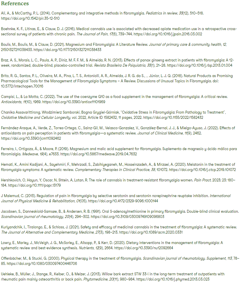 Bibliography section from the Lyphe Fibromyalgia article listing scientific journal sources