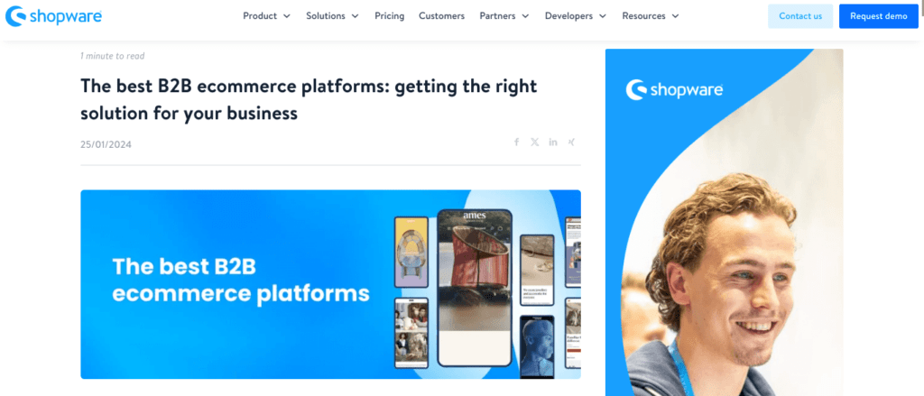 A screenshot of Shopware’s “The Best B2B E-Commerce Platforms” blog article.