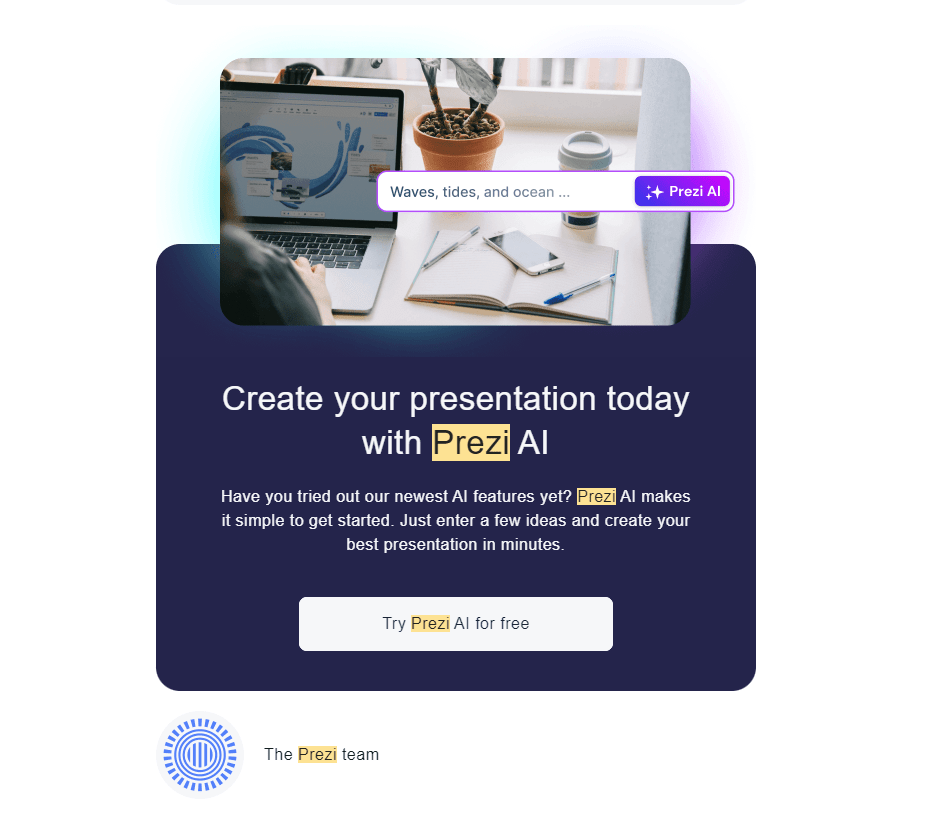 email marketing Prezi example