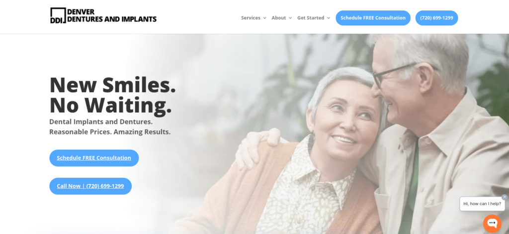 Screenshot of the Denver Dentures and Implants website homepage.