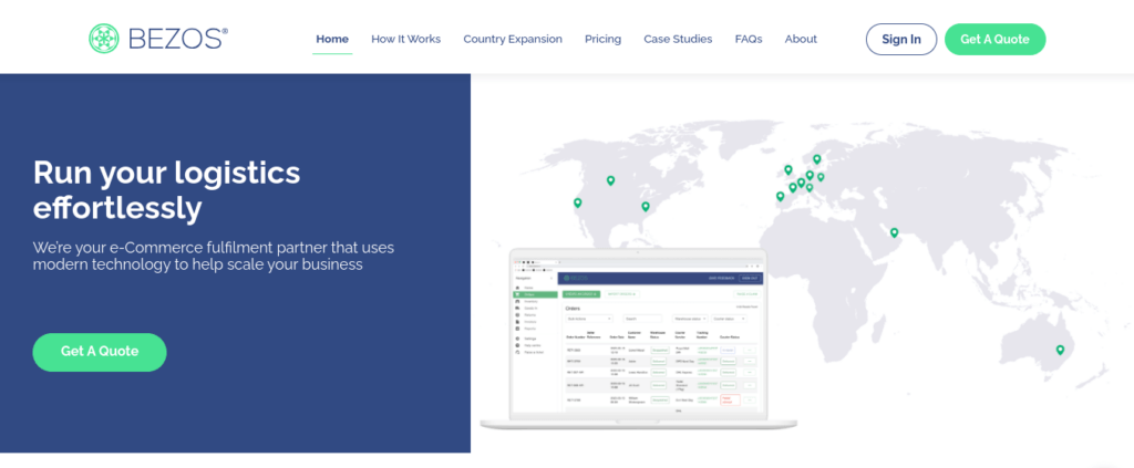 Screenshot of the Bezos website homepage.