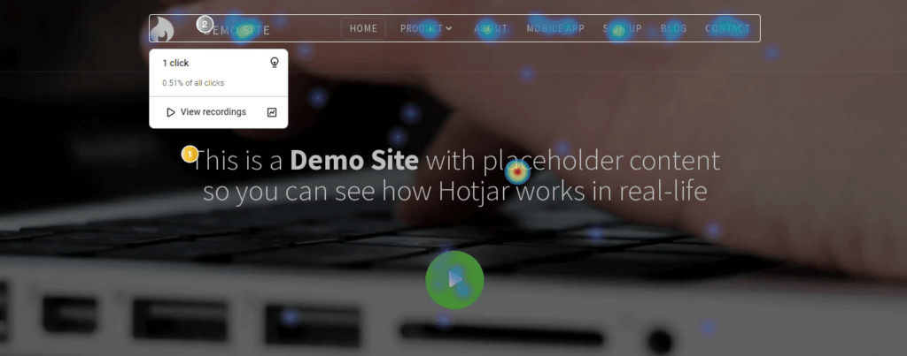 Hotjar’s heatmap demo