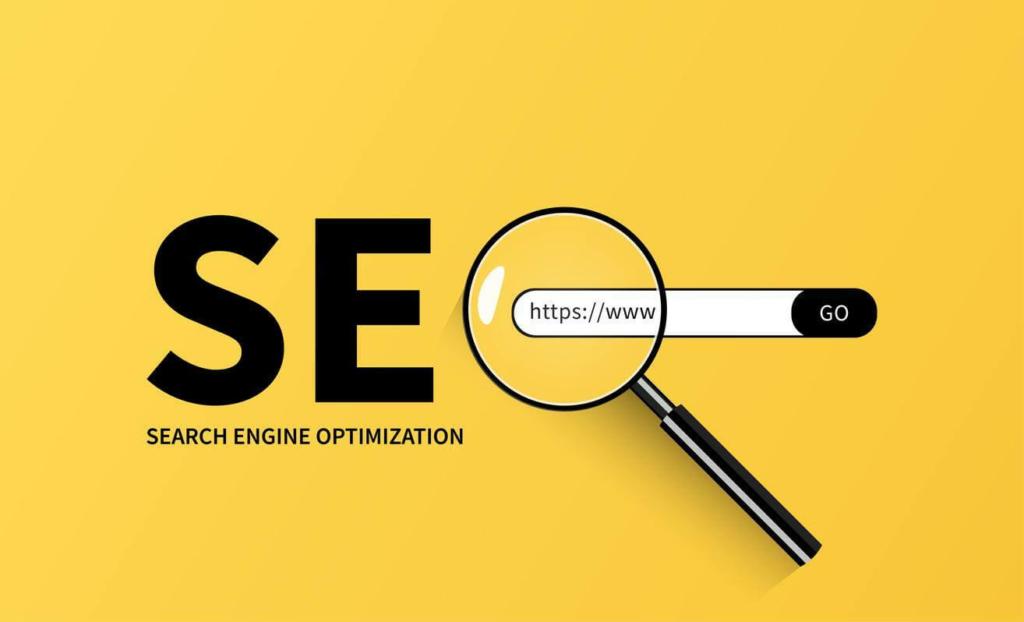 Image showing the word “SEO” and a magnifying glass on the search engine, emphasizing the importance of SEO for startups.
