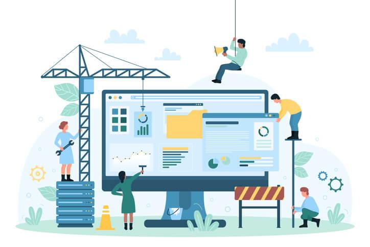 An illustration depicting people working to improve a website
