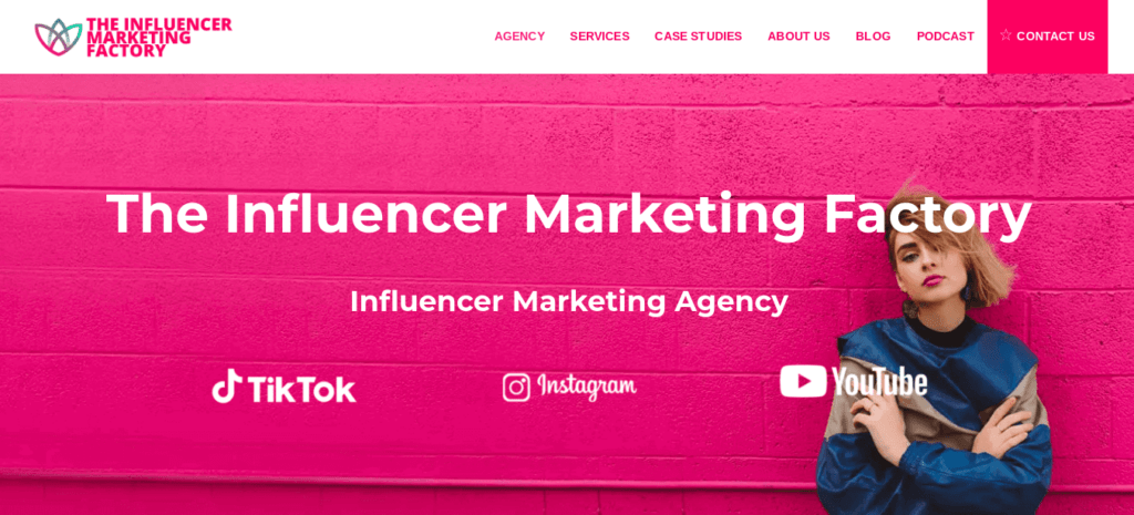 Screenshot of the website homepage of The Influencer Marketing Factory.