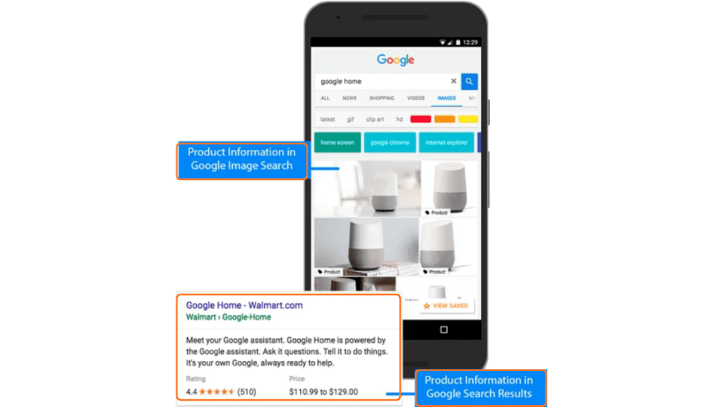 Google SERPs showing a business listing that utilizes a Product Schema