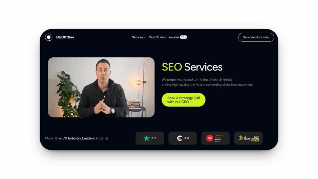Screenshot of NUOPTIMA’s SEO services page.